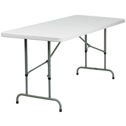 Kathryn 6-Foot Rectangular Plastic Folding Table with Adjustable Height - Granite White by Flash Furniture