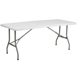 Kathryn 6-Foot Bi-Fold Rectangular Plastic Folding Table for Banquet and Event with Carrying Handle - Granite White by Flash Furniture