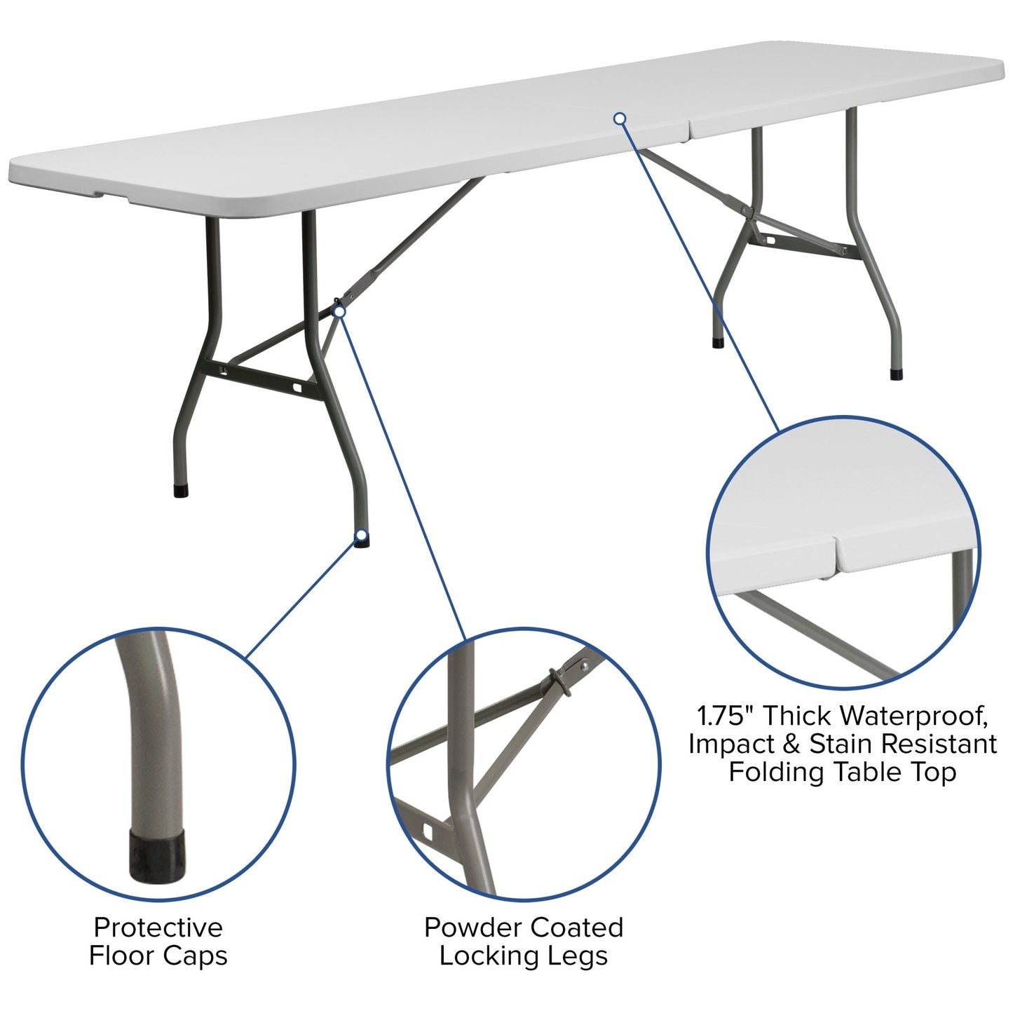 Kathryn 8' Bi - Fold Plastic Folding Table Set with 10 Folding Chairs for Event/Training - Granite White by Flash Furniture - SchoolOutlet