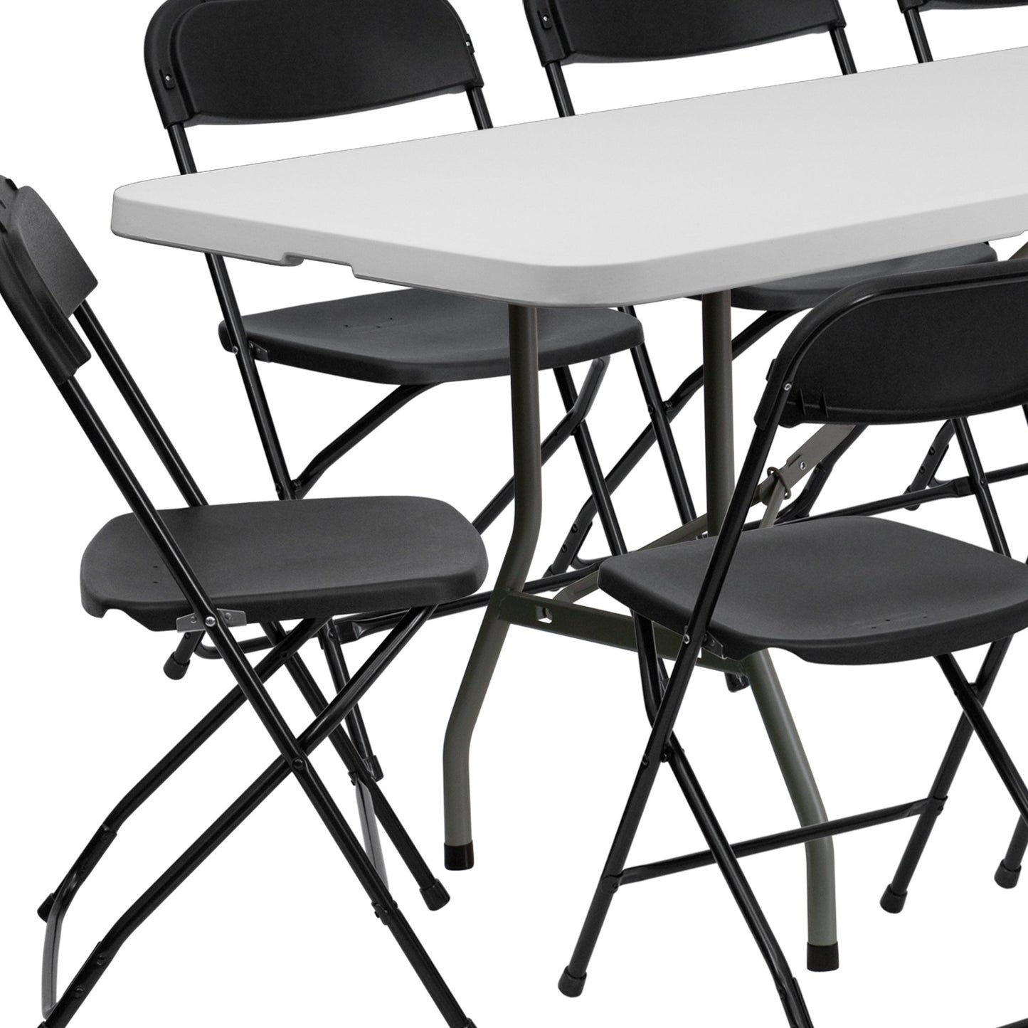 Kathryn 8' Bi - Fold Plastic Folding Table Set with 10 Folding Chairs for Event/Training - Granite White by Flash Furniture - SchoolOutlet