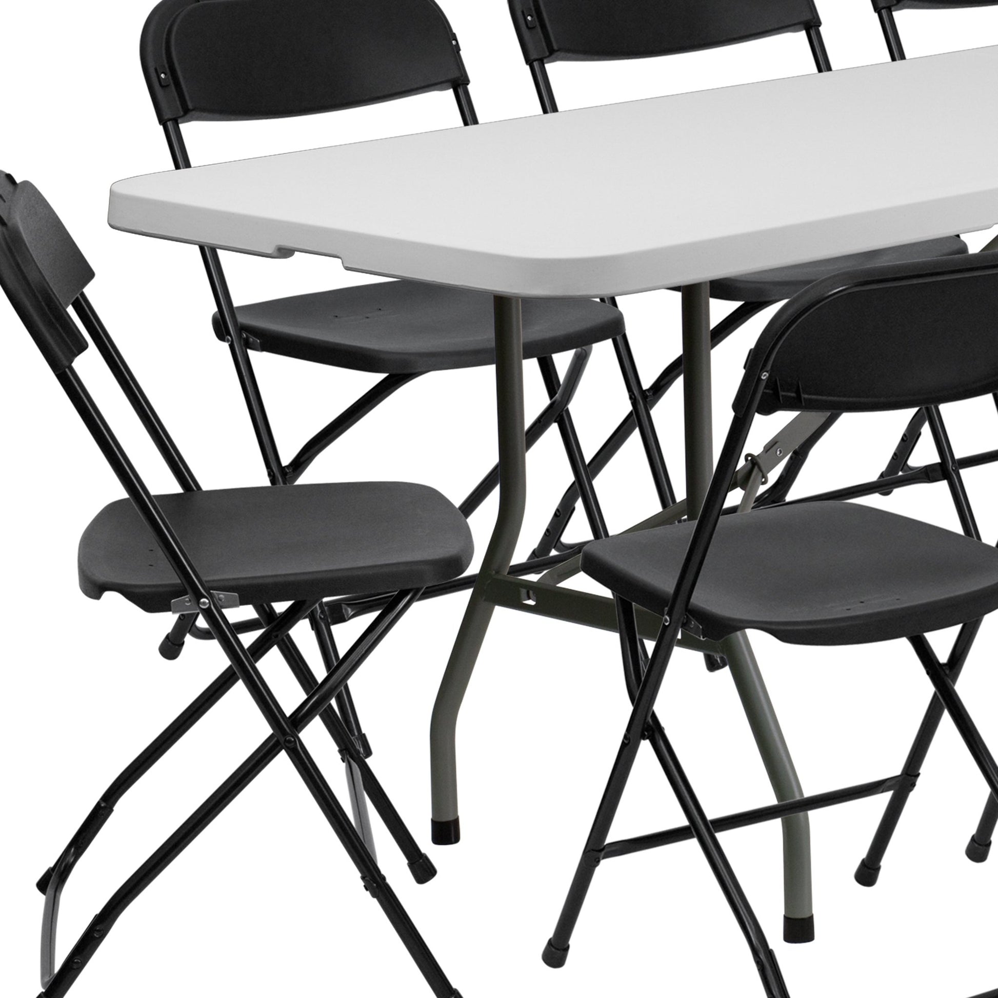 Kathryn 8' Bi - Fold Plastic Folding Table Set with 10 Folding Chairs for Event/Training - Granite White by Flash Furniture - SchoolOutlet