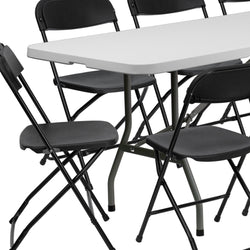 Kathryn 8' Bi-Fold Plastic Folding Table Set with 10 Folding Chairs for Event/Training - Granite White by Flash Furniture