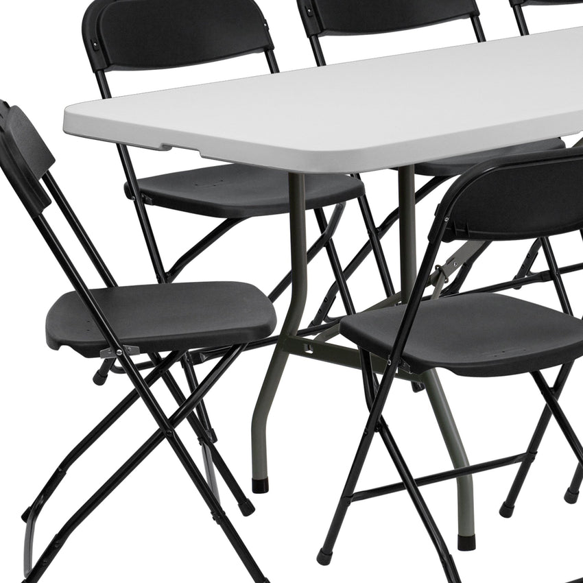 Kathryn 8' Bi - Fold Plastic Folding Table Set with 10 Folding Chairs for Event/Training - Granite White by Flash Furniture - SchoolOutlet
