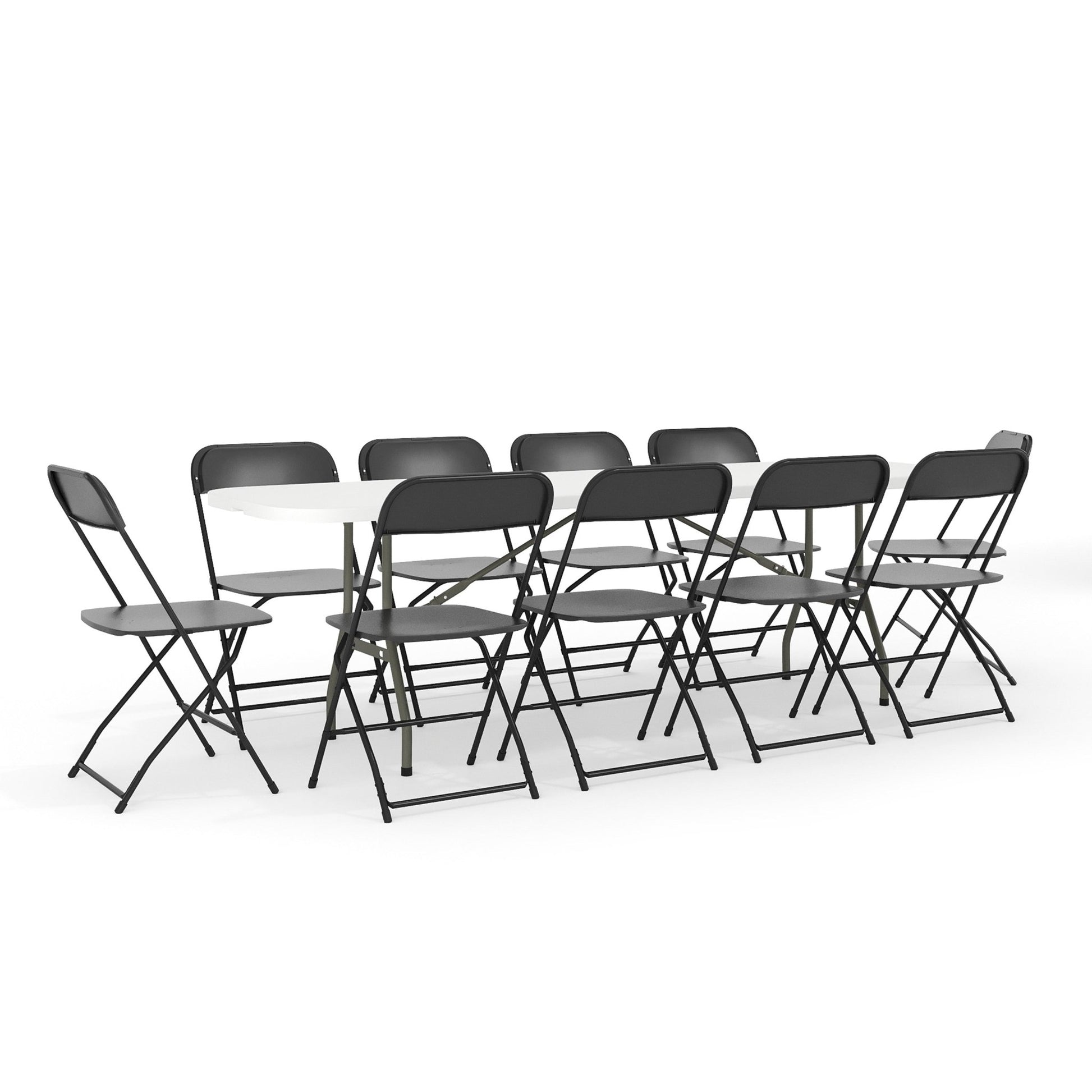 Kathryn 8' Bi - Fold Plastic Folding Table Set with 10 Folding Chairs for Event/Training - Granite White by Flash Furniture - SchoolOutlet