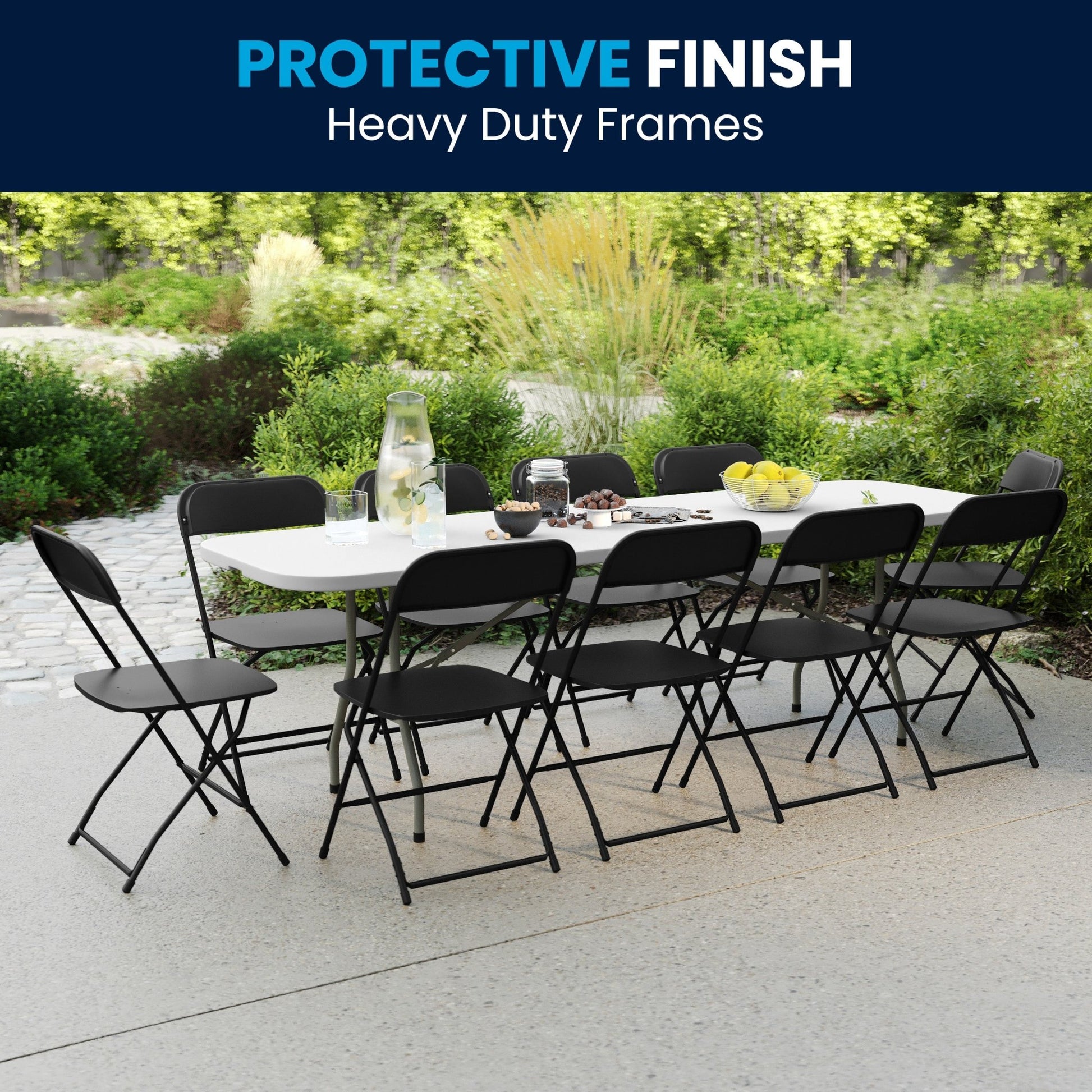 Kathryn 8' Bi - Fold Plastic Folding Table Set with 10 Folding Chairs for Event/Training - Granite White by Flash Furniture - SchoolOutlet