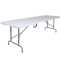 Kathryn 8-Foot Bi-Fold Rectangular Plastic Folding Table for Banquet and Event with Carrying Handle, Height Adjustable - Granite White by Flash Furniture