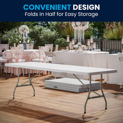 Kathryn 8-Foot Bi-Fold Rectangular Plastic Folding Table for Banquet and Event with Carrying Handle - Granite White by Flash Furniture