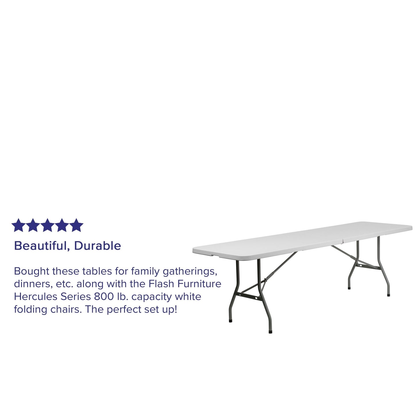 Kathryn 8 - Foot Bi - Fold Rectangular Plastic Folding Table for Banquet and Event with Carrying Handle - Granite White by Flash Furniture - SchoolOutlet