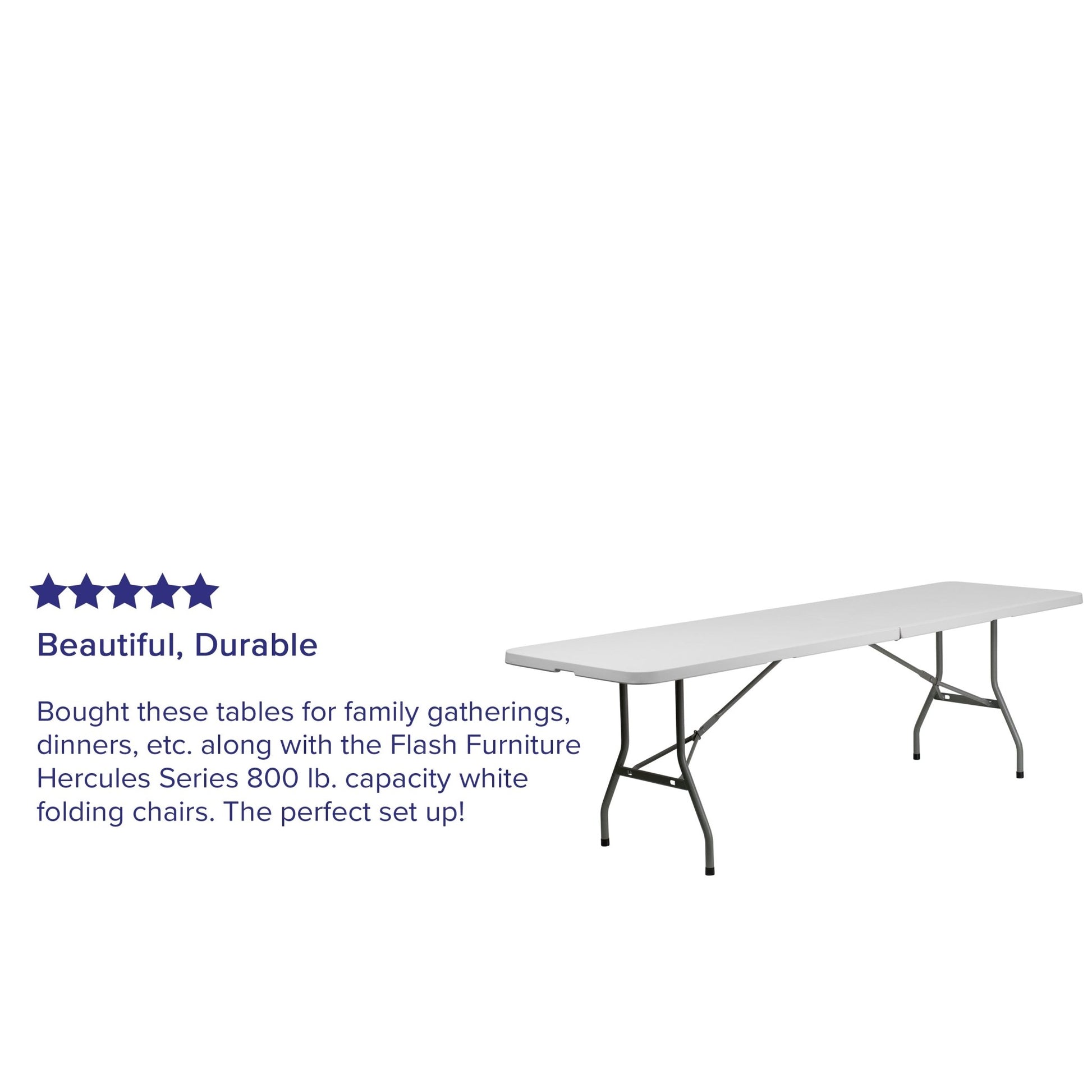 Kathryn 8 - Foot Bi - Fold Rectangular Plastic Folding Table for Banquet and Event with Carrying Handle - Granite White by Flash Furniture - SchoolOutlet