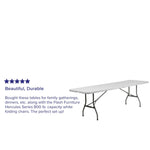 Kathryn 8 - Foot Bi - Fold Rectangular Plastic Folding Table for Banquet and Event with Carrying Handle - Granite White by Flash Furniture - SchoolOutlet