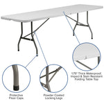 Kathryn 8 - Foot Bi - Fold Rectangular Plastic Folding Table for Banquet and Event with Carrying Handle - Granite White by Flash Furniture - SchoolOutlet
