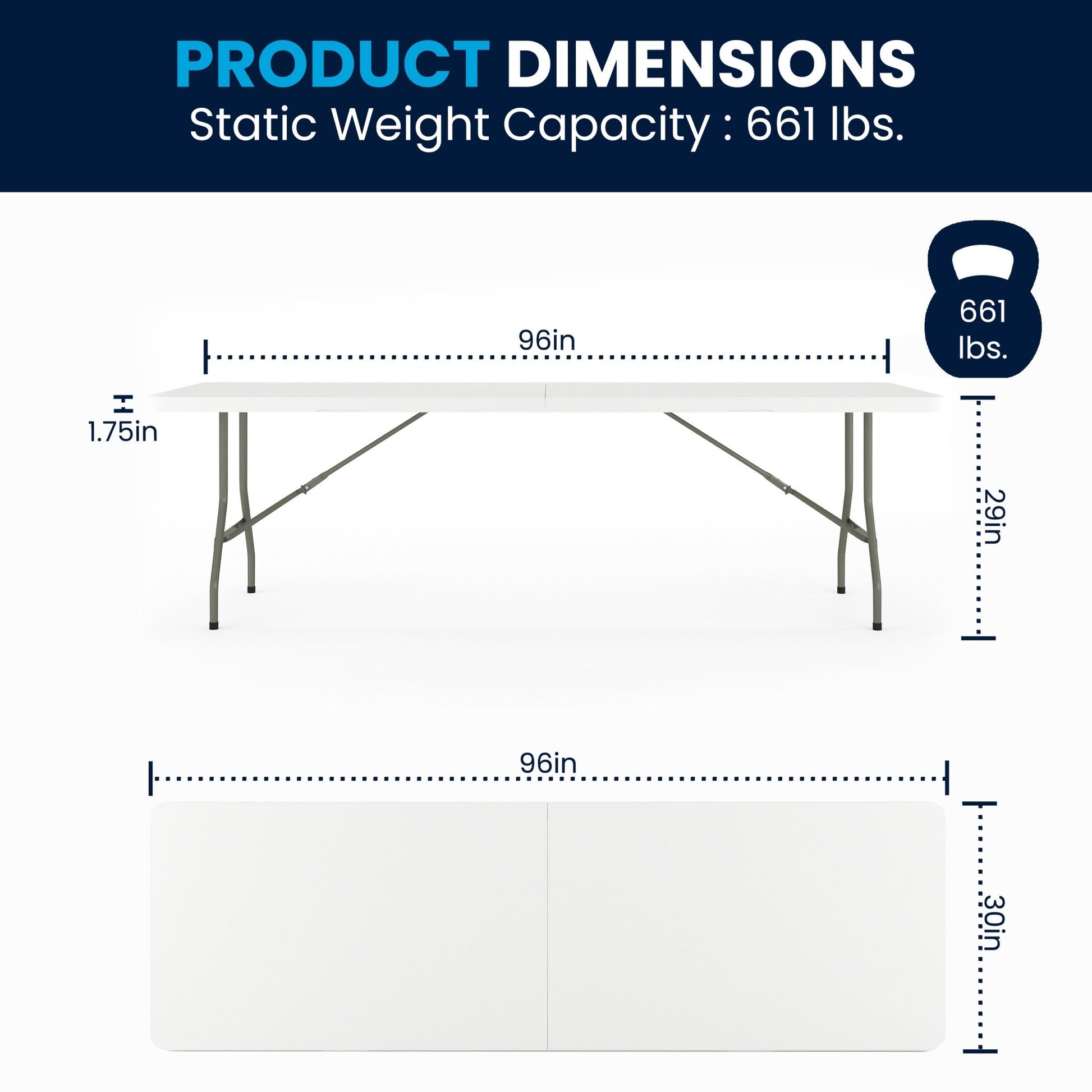 Kathryn 8 - Foot Bi - Fold Rectangular Plastic Folding Table for Banquet and Event with Carrying Handle - Granite White by Flash Furniture - SchoolOutlet
