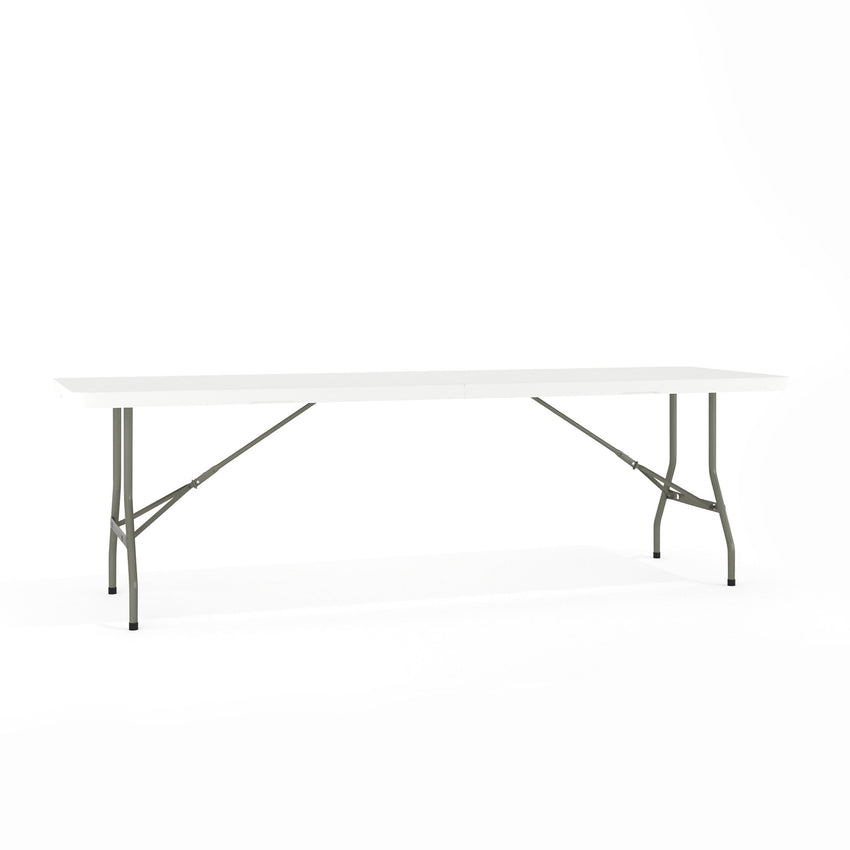 Kathryn 8 - Foot Bi - Fold Rectangular Plastic Folding Table for Banquet and Event with Carrying Handle - Granite White by Flash Furniture - SchoolOutlet
