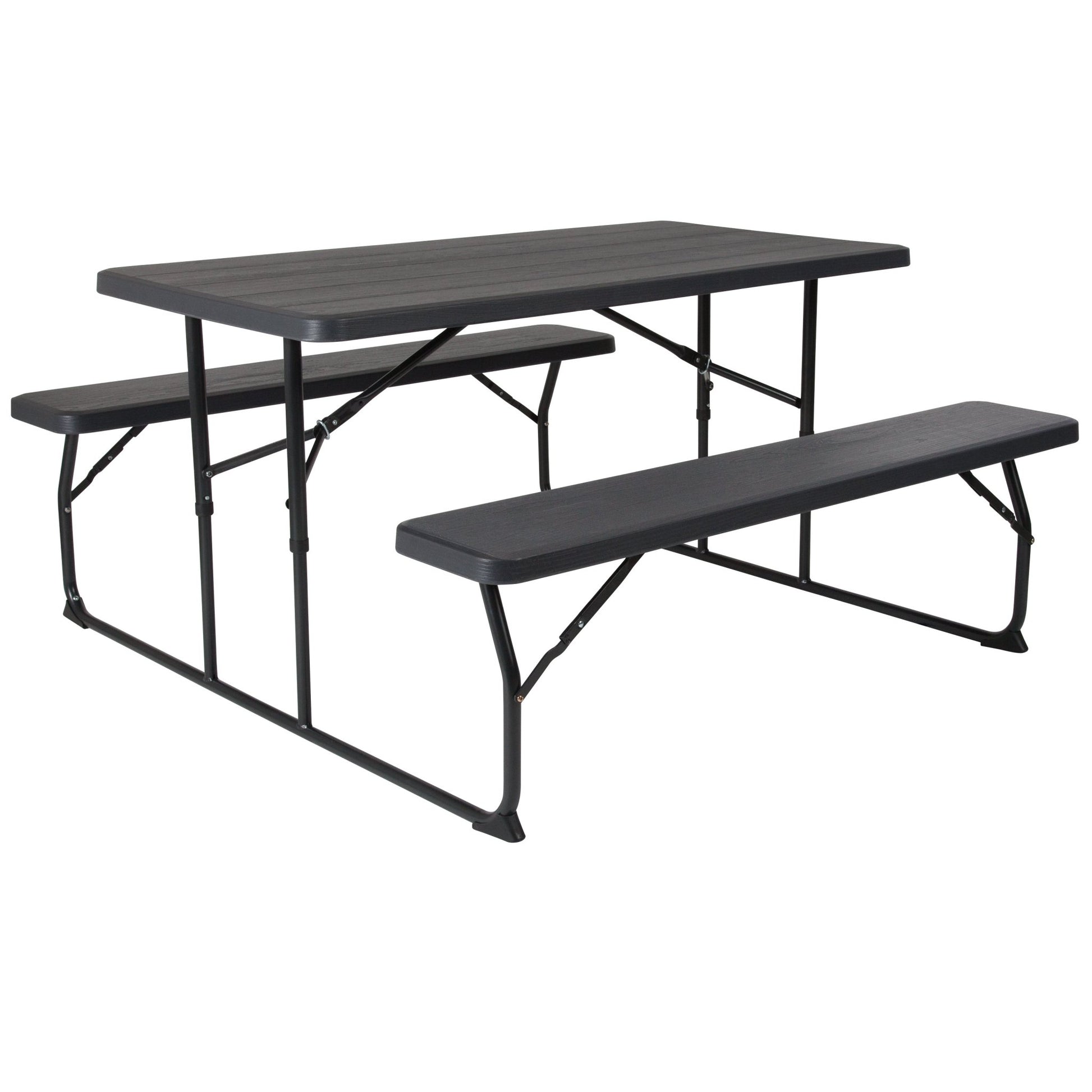 Insta - Fold 4.5 - Foot Wood Grain Folding Picnic Table and Benches by Flash Furniture - SchoolOutlet