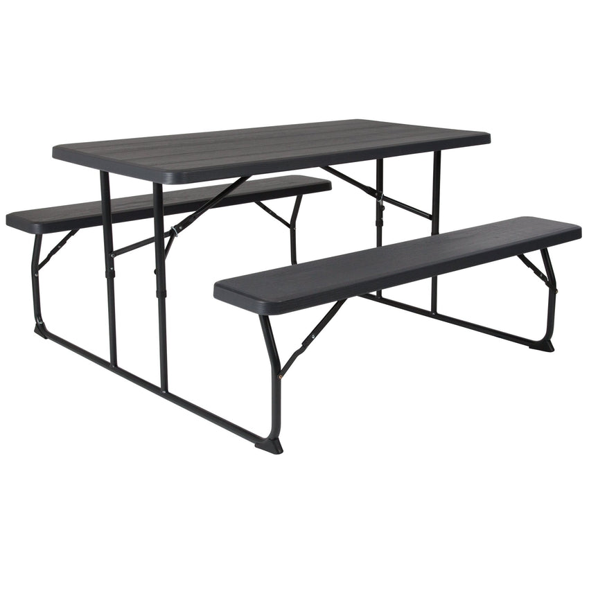 Insta - Fold 4.5 - Foot Wood Grain Folding Picnic Table and Benches by Flash Furniture - SchoolOutlet