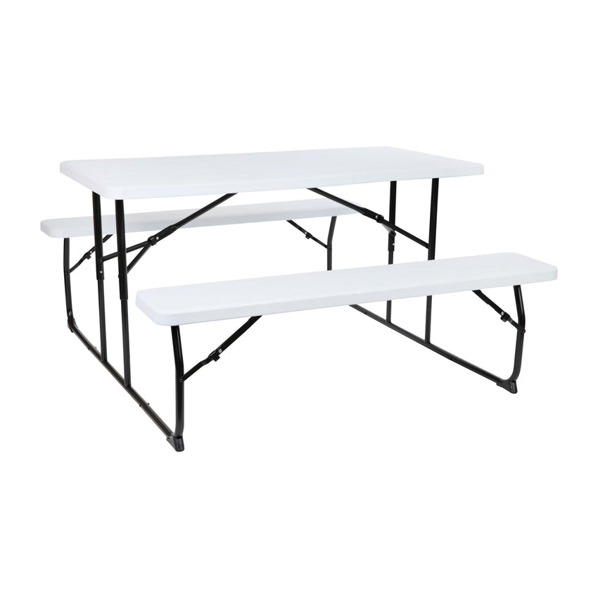 Insta - Fold 4.5 - Foot Wood Grain Folding Picnic Table and Benches by Flash Furniture - SchoolOutlet