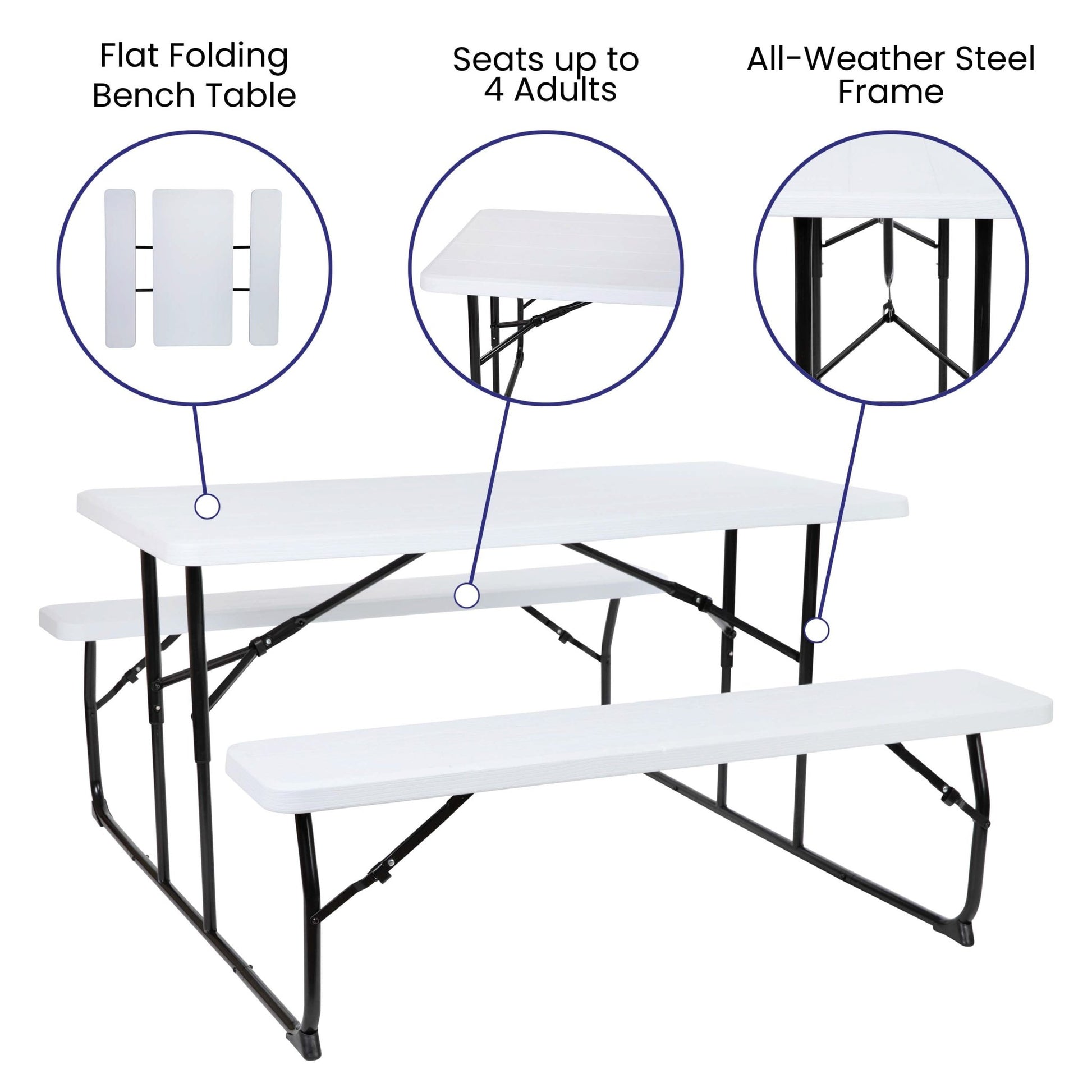 Insta - Fold 4.5 - Foot Wood Grain Folding Picnic Table and Benches by Flash Furniture - SchoolOutlet