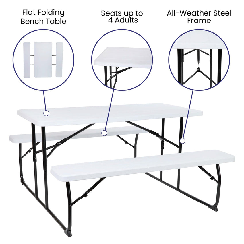 Insta - Fold 4.5 - Foot Wood Grain Folding Picnic Table and Benches by Flash Furniture - SchoolOutlet