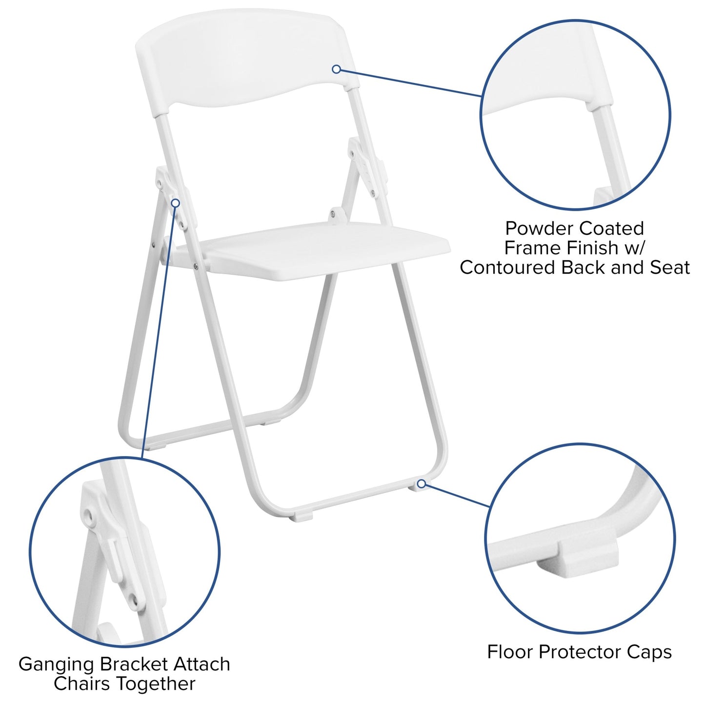HERCULES Series White Plastic Folding Chair with Built - in Ganging Brackets, Heavy Duty 500 lb. Capacity by Flash Furniture - SchoolOutlet
