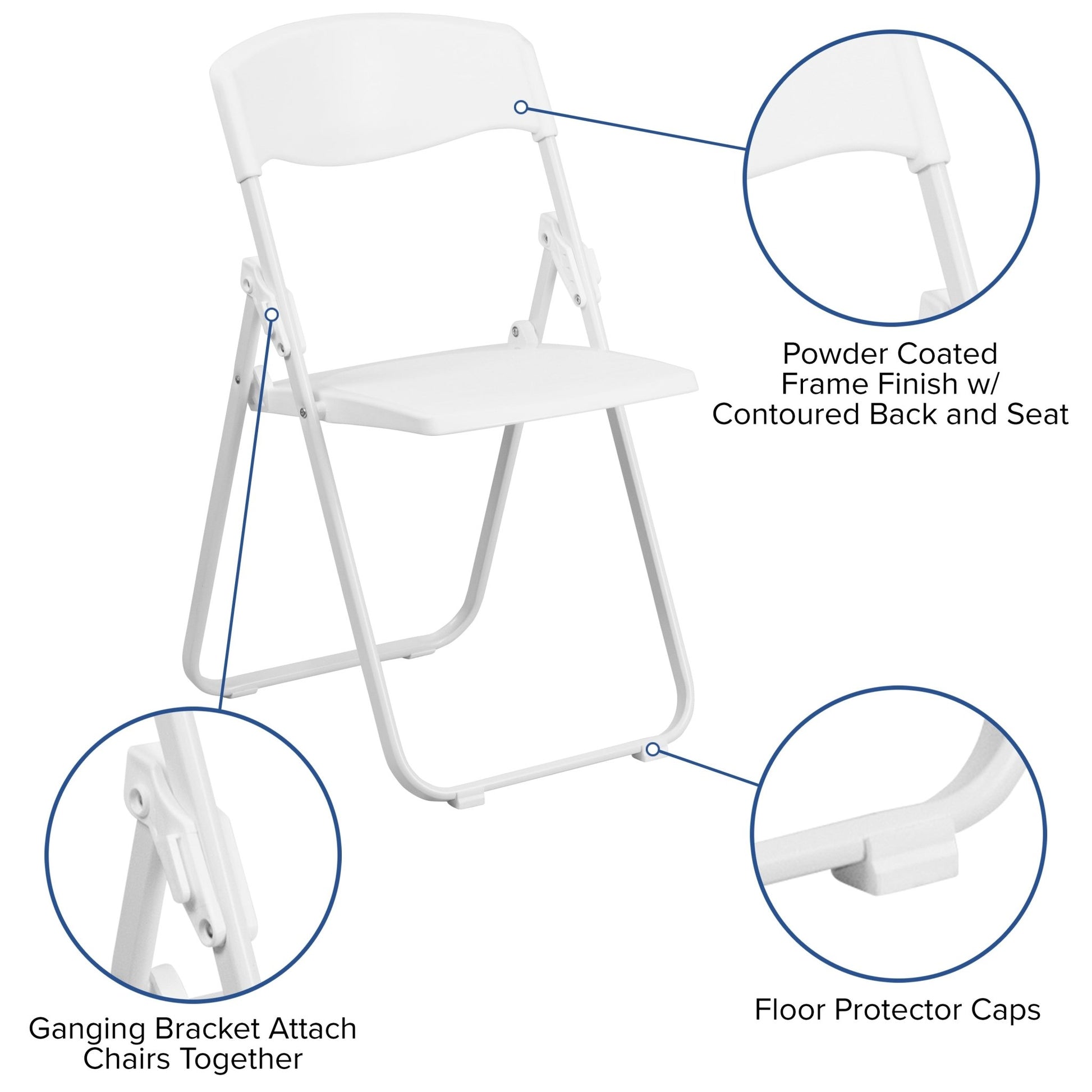 HERCULES Series White Plastic Folding Chair with Built - in Ganging Brackets, Heavy Duty 500 lb. Capacity by Flash Furniture - SchoolOutlet