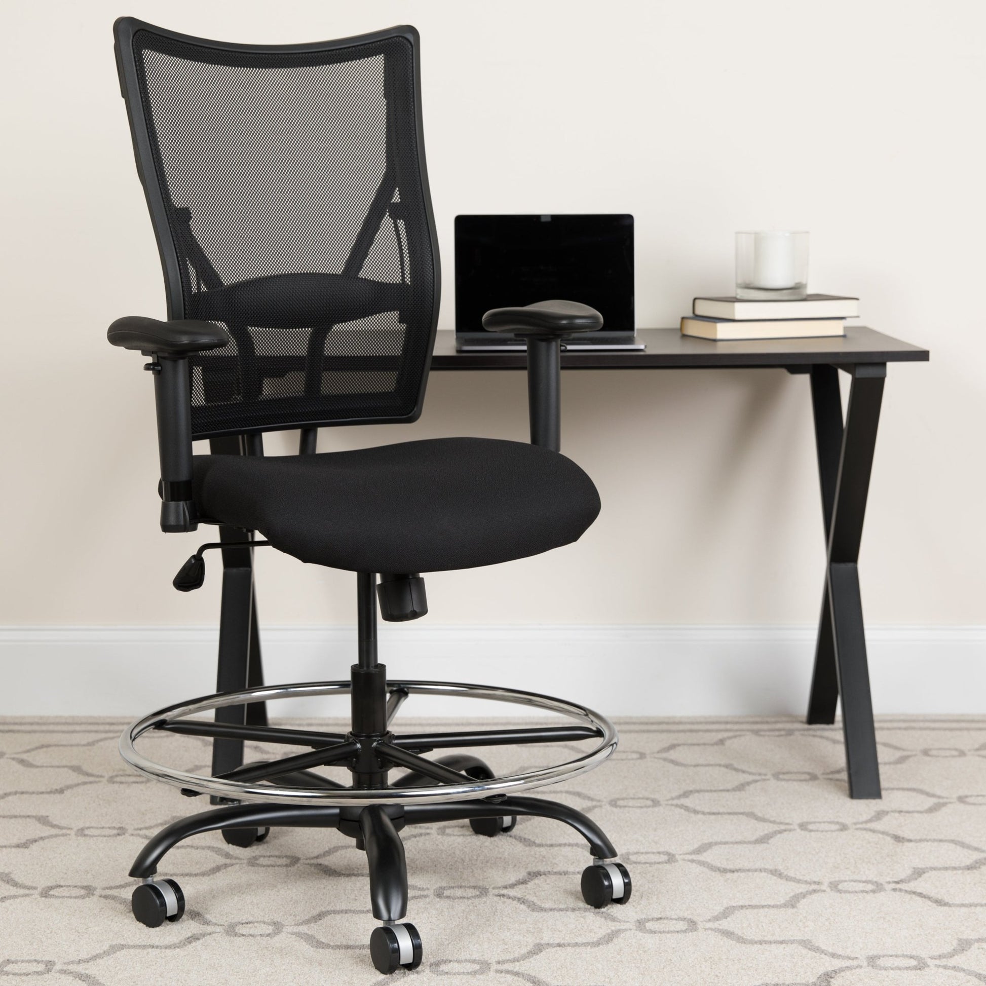 HERCULES Series Big & Tall Black Mesh Ergonomic Drafting Chair with Adjustable Arms - 400 lb. Rated by Flash Furniture - SchoolOutlet