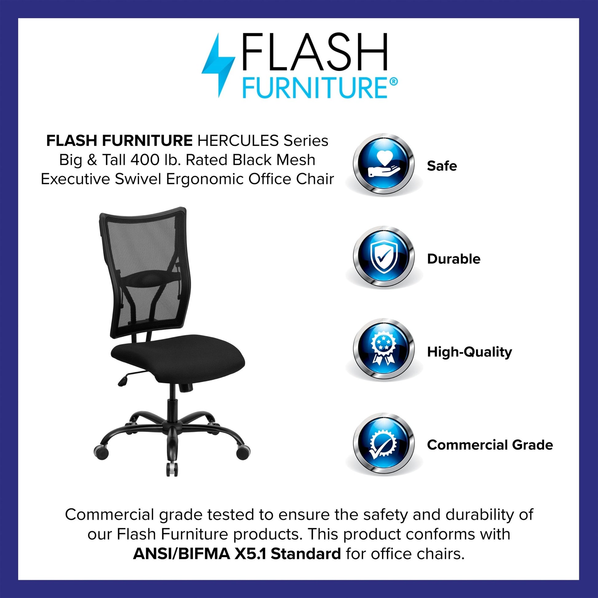 HERCULES Series Big & Tall Executive Swivel Ergonomic Office Chair, Black Mesh - 400 lb. Rated by Flash Furniture - SchoolOutlet