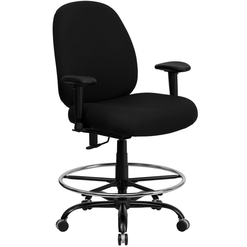 HERCULES Series Big & Tall Black Fabric Ergonomic Drafting Chair with Adjustable Back Height and Arms - 400 lb. Rated by Flash Furniture - SchoolOutlet