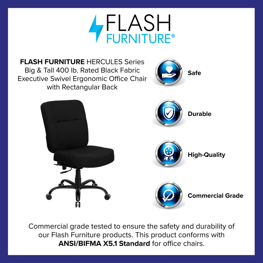 HERCULES Series Big & Tall Black Fabric Executive Swivel Ergonomic Office Chair with Rectangular Back - 400 lb. Rated by Flash Furniture - SchoolOutlet