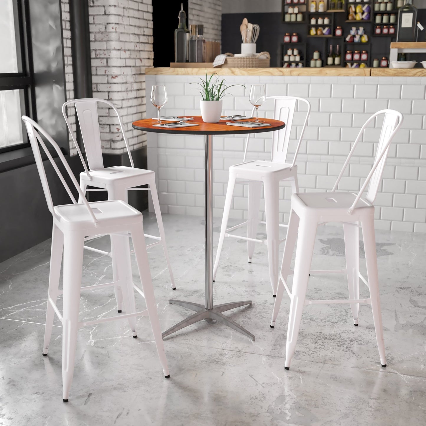 Lars 30'' Round Wood Cocktail Table with Adjustable Height from 30" - 42"H by Flash Furniture - SchoolOutlet