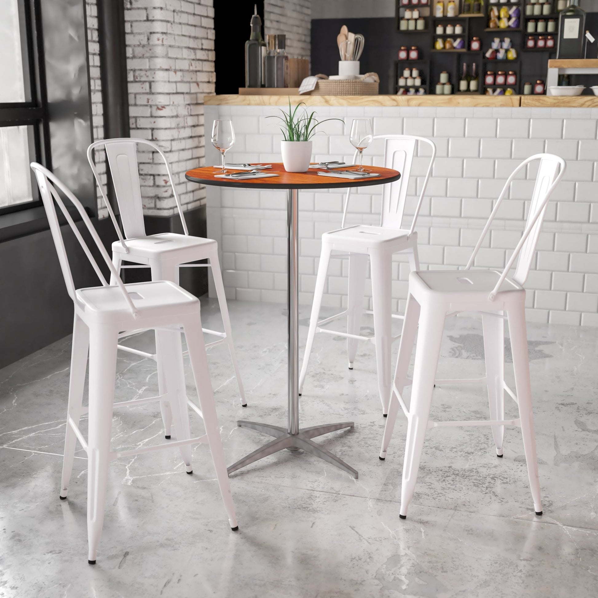 Lars 30'' Round Wood Cocktail Table with Adjustable Height from 30" - 42"H by Flash Furniture - SchoolOutlet
