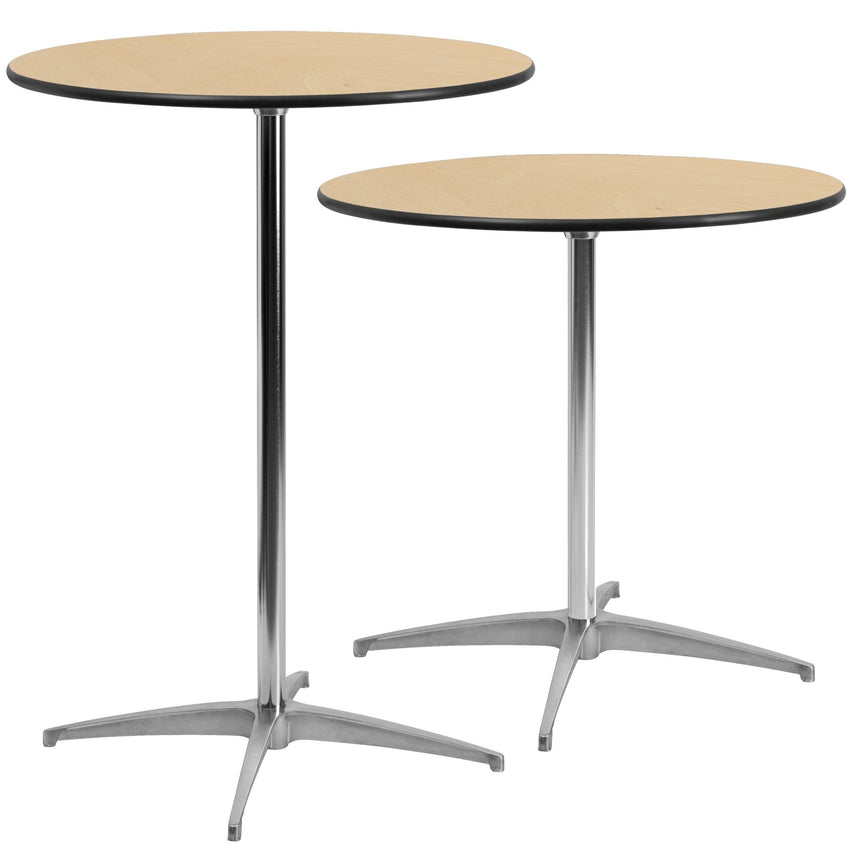 Lars 30'' Round Wood Cocktail Table with Adjustable Height from 30" - 42"H by Flash Furniture - SchoolOutlet