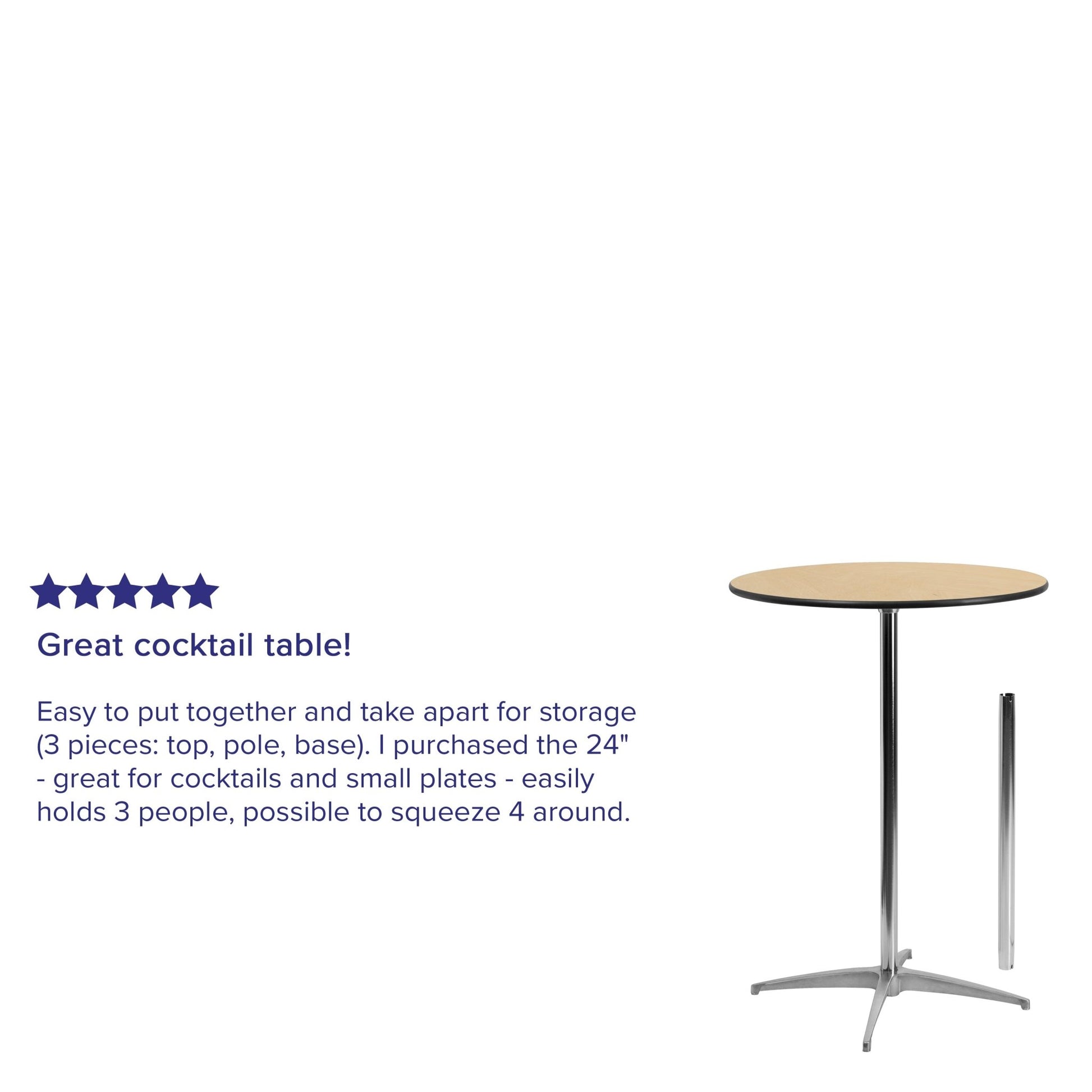 Lars 30'' Round Wood Cocktail Table with Adjustable Height from 30" - 42"H by Flash Furniture - SchoolOutlet