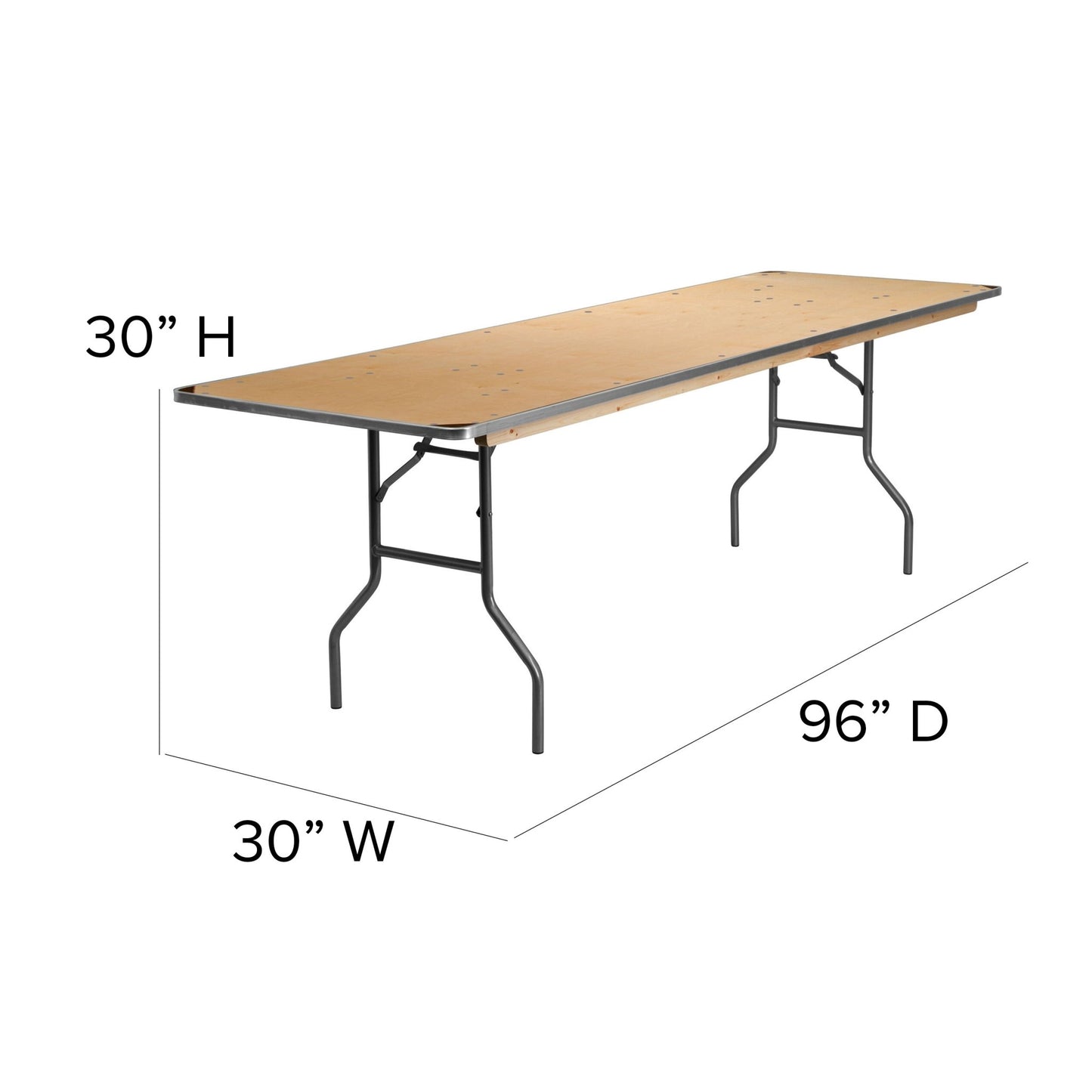 Fielder 8 - Foot Rectangular Folding Banquet Table Heavy Duty Birchwood with Metal Edges and Protective Corner Guards by Flash Furniture - SchoolOutlet