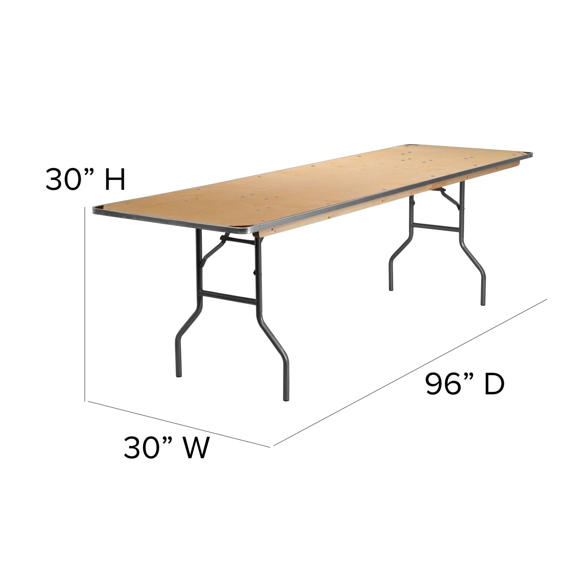 Fielder 8 - Foot Rectangular Folding Banquet Table Heavy Duty Birchwood with Metal Edges and Protective Corner Guards by Flash Furniture - SchoolOutlet