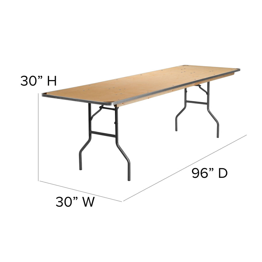 Fielder 8 - Foot Rectangular Folding Banquet Table Heavy Duty Birchwood with Metal Edges and Protective Corner Guards by Flash Furniture - SchoolOutlet