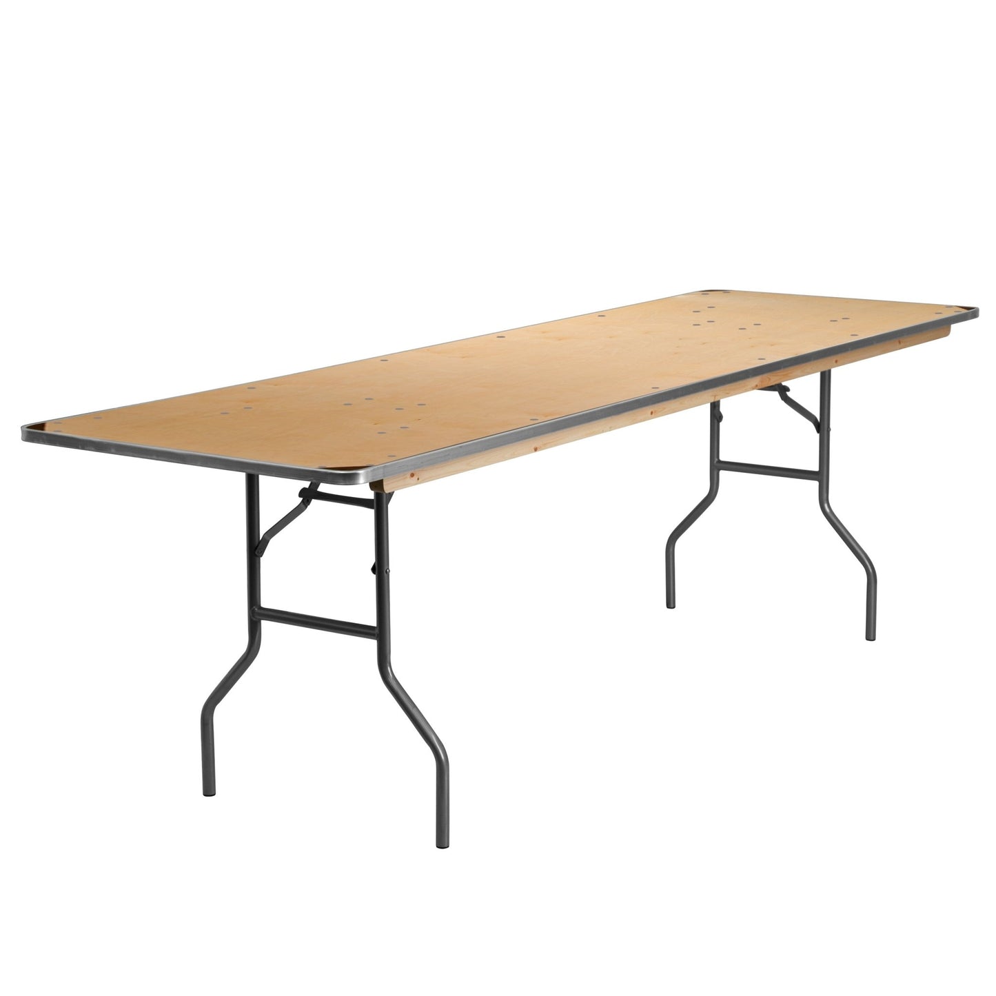 Fielder 8 - Foot Rectangular Folding Banquet Table Heavy Duty Birchwood with Metal Edges and Protective Corner Guards by Flash Furniture - SchoolOutlet