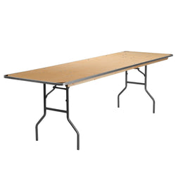Fielder 8-Foot Rectangular Folding Banquet Table Heavy Duty Birchwood with Metal Edges and Protective Corner Guards by Flash Furniture