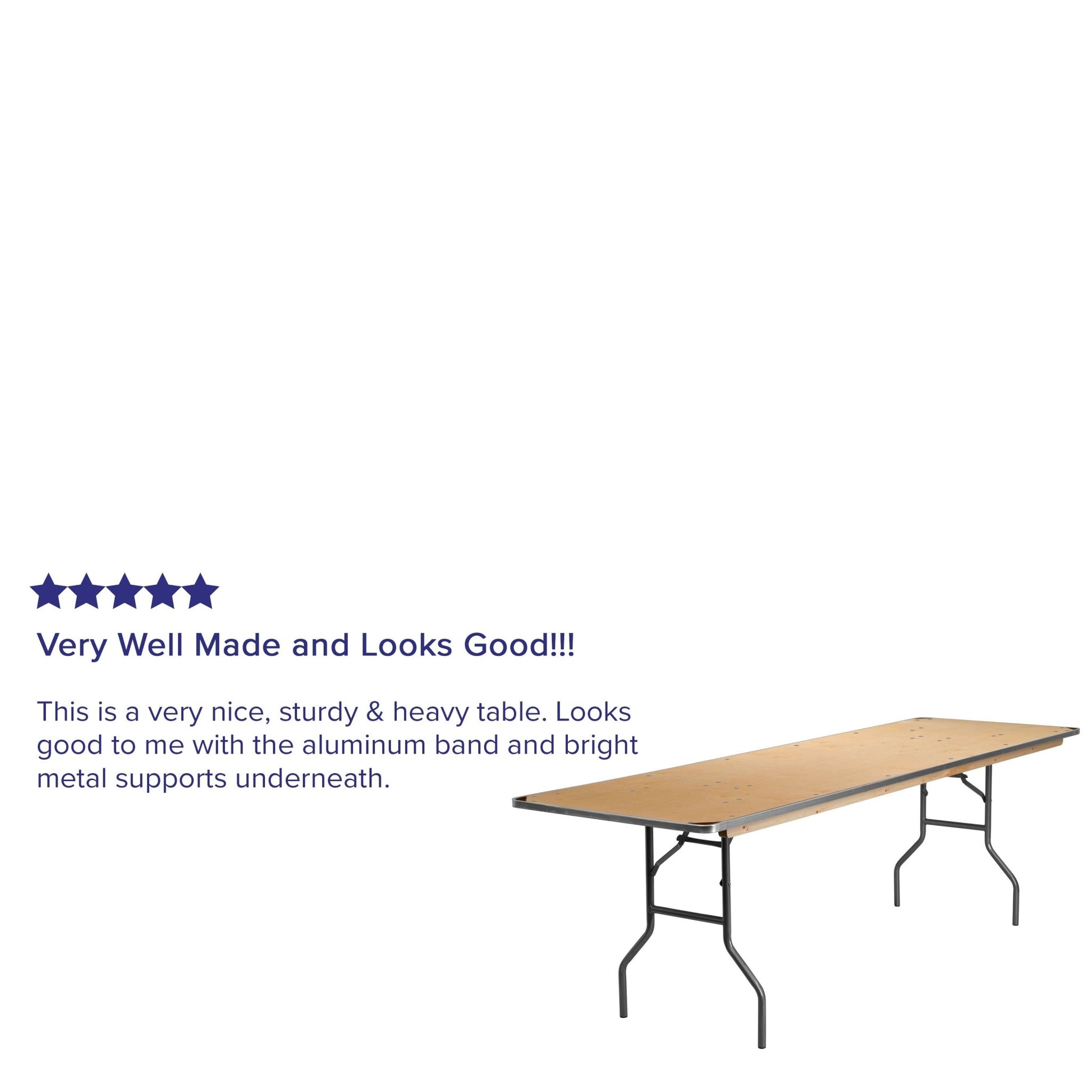 Fielder 8 - Foot Rectangular Folding Banquet Table Heavy Duty Birchwood with Metal Edges and Protective Corner Guards by Flash Furniture - SchoolOutlet
