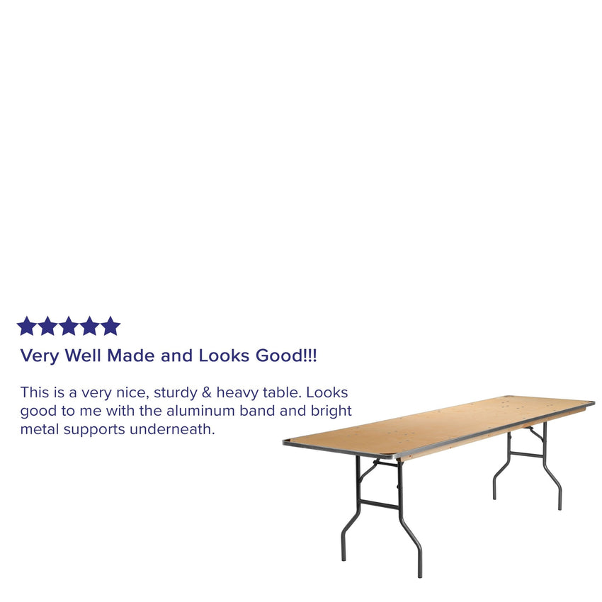 Fielder 8 - Foot Rectangular Folding Banquet Table Heavy Duty Birchwood with Metal Edges and Protective Corner Guards by Flash Furniture - SchoolOutlet