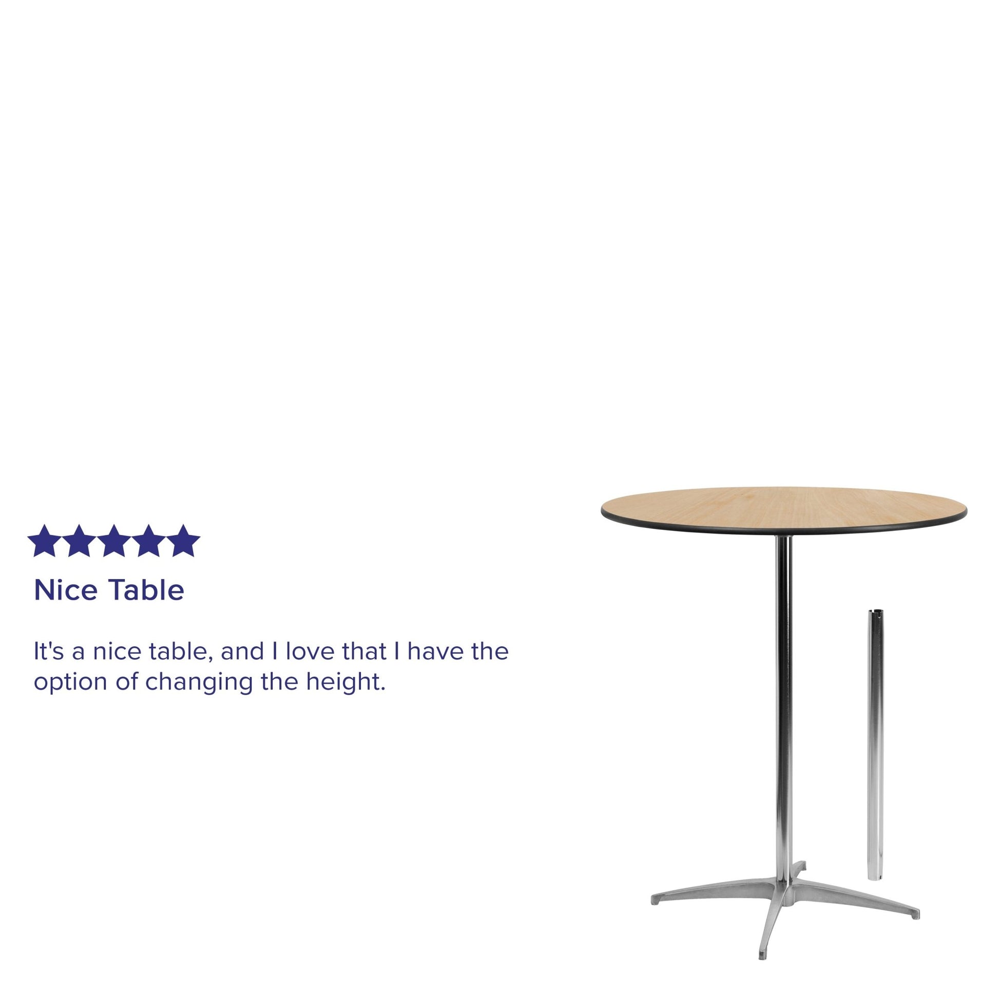 Lars 36'' Round Wood Cocktail Table with Adjustable Height from 30" - 42"H by Flash Furniture - SchoolOutlet