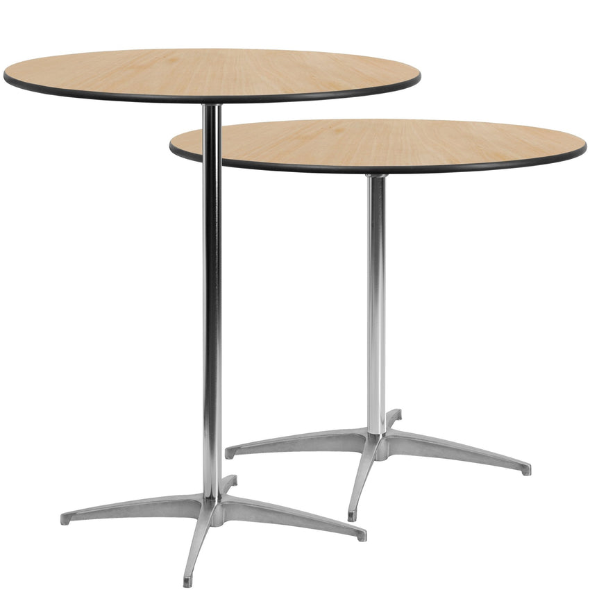 Lars 36'' Round Wood Cocktail Table with Adjustable Height from 30" - 42"H by Flash Furniture - SchoolOutlet