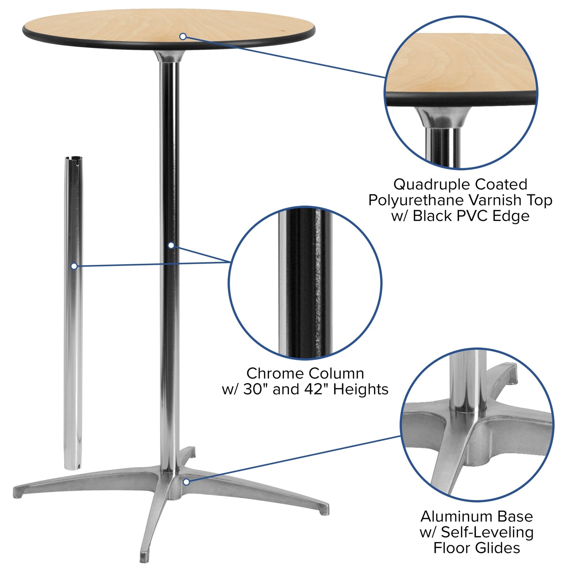 Lars 36'' Round Wood Cocktail Table with Adjustable Height from 30" - 42"H by Flash Furniture - SchoolOutlet