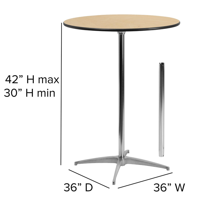 Lars 36'' Round Wood Cocktail Table with Adjustable Height from 30" - 42"H by Flash Furniture - SchoolOutlet