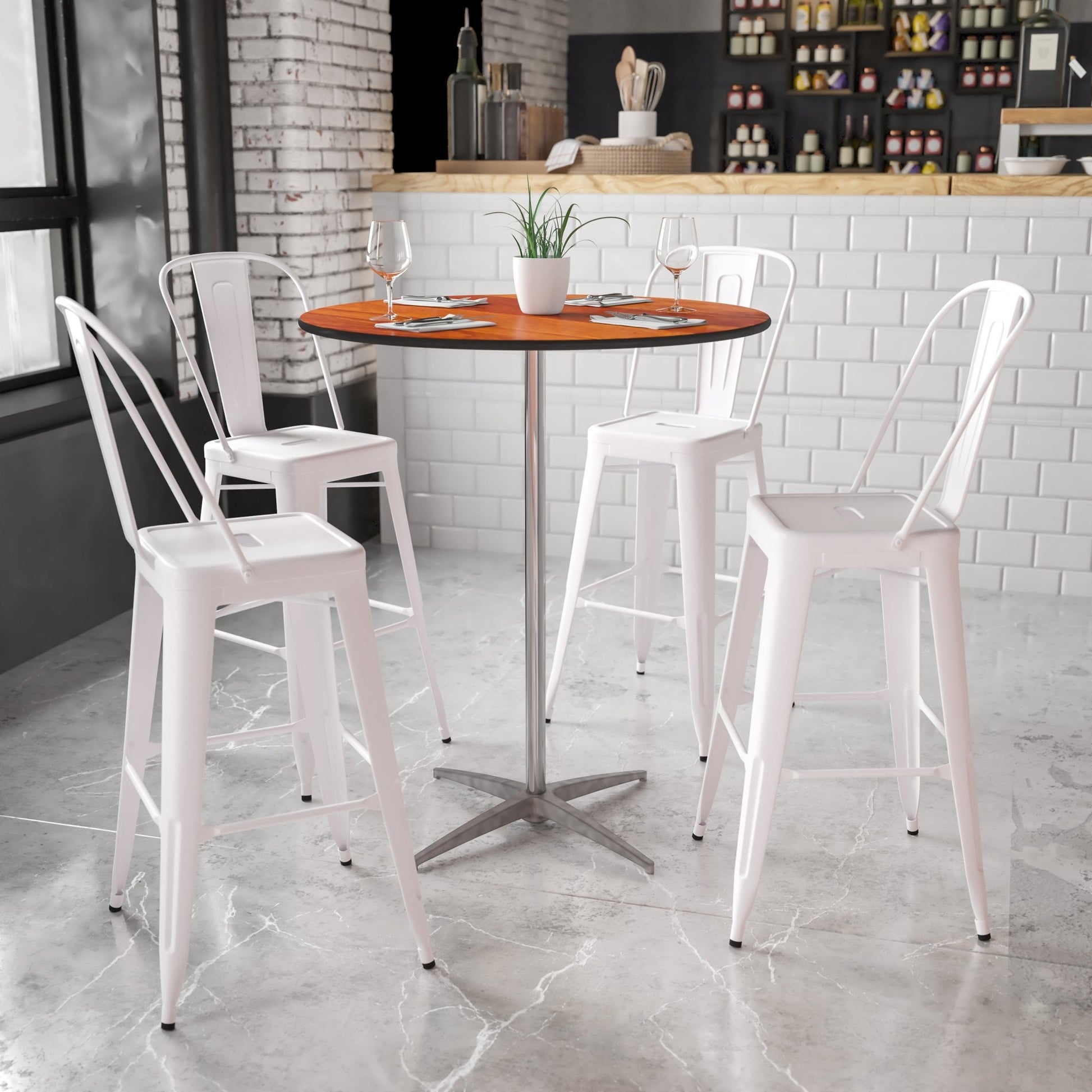Lars 36'' Round Wood Cocktail Table with Adjustable Height from 30" - 42"H by Flash Furniture - SchoolOutlet