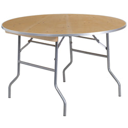 Fielder 4-Foot Round Folding Banquet Table Heavy Duty Birchwood with Metal Edges by Flash Furniture