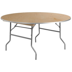 Fielder 5-Foot Round Folding Banquet Table Heavy Duty Birchwood with Metal Edges by Flash Furniture