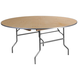 Fielder 5.5-Foot Round Folding Banquet Table Heavy Duty Birchwood with Metal Edges by Flash Furniture