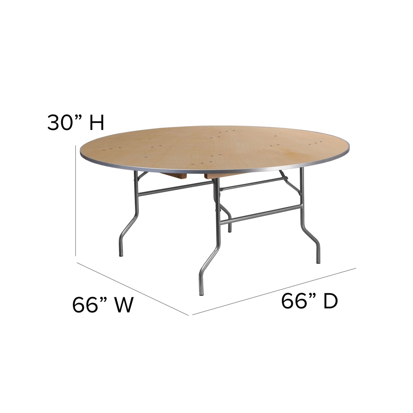 Fielder 5.5 - Foot Round Folding Banquet Table Heavy Duty Birchwood with Metal Edges by Flash Furniture - SchoolOutlet