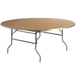 Fielder 6-Foot Round Folding Banquet Table Heavy Duty Birchwood with Metal Edges by Flash Furniture