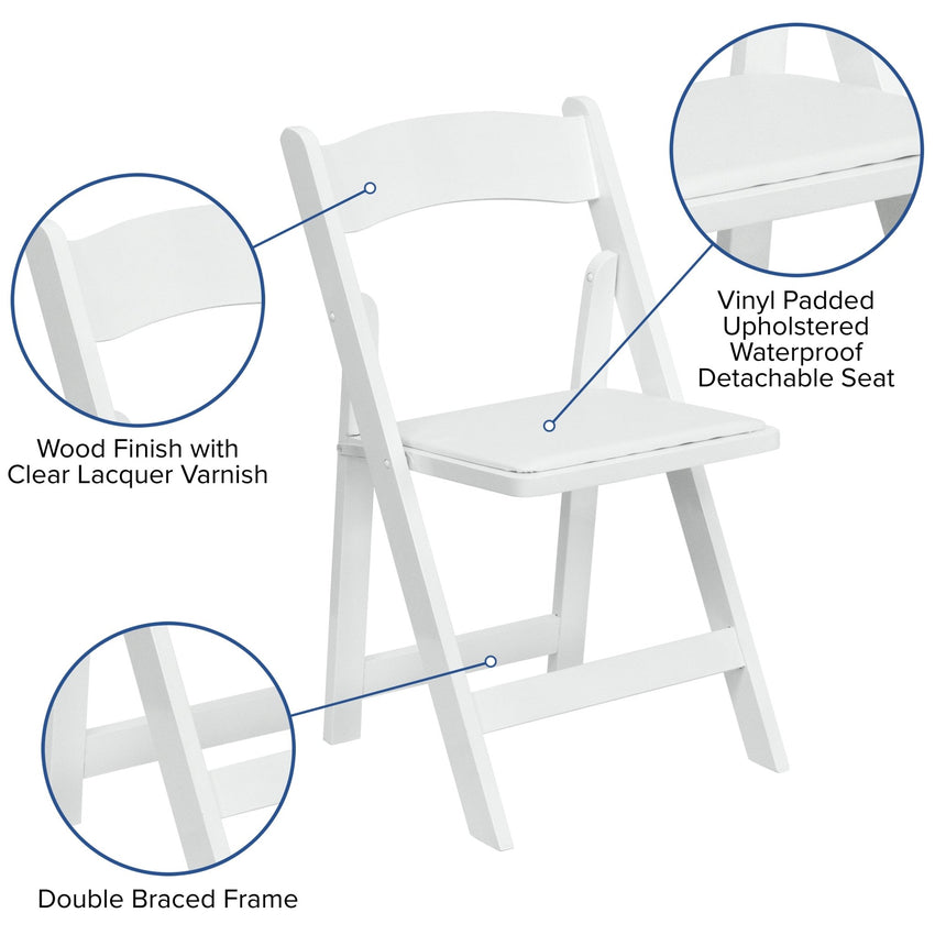 HERCULES Series White Wood Folding Chair with Vinyl Padded Seat by Flash Furniture - SchoolOutlet
